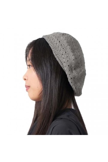 Chapeau Femme Bonnet Beret Casquette - Béret Basque Dété 100% Coton Tricoté Fait Main Crochet Souple Gris Charbon