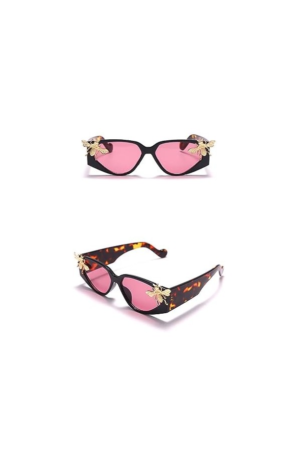 HPIRME Lunettes de soleil œil de chat abeille femmes lunettes de soleil imprimé léopard lunettes grand cadre dames nuances UV