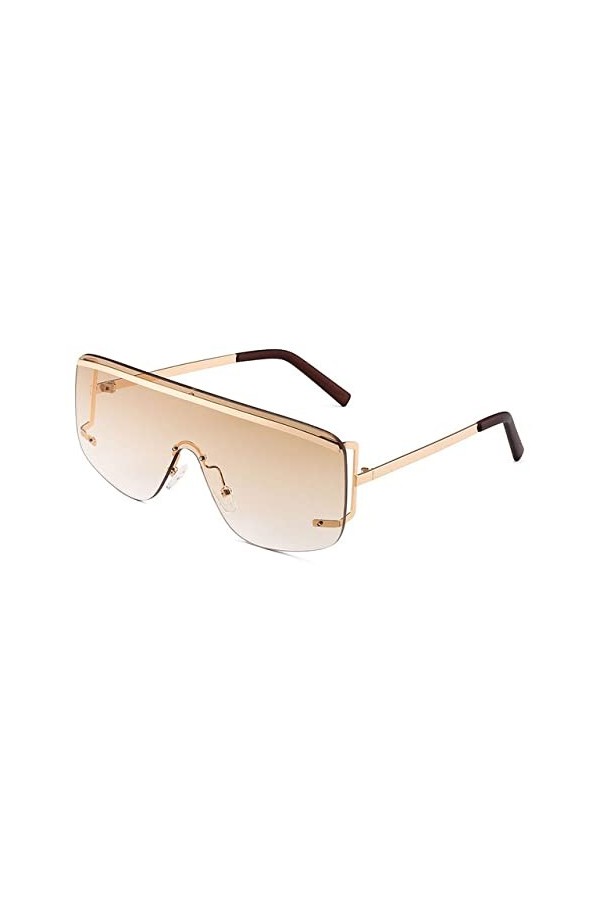 Femmes Hommes Shield Lunettes de soleil Lentille surdimensionnée Lunettes de soleil sans monture Lunettes de soleil noires, c