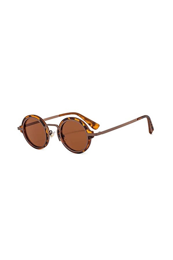 HCHES Petites lunettes de soleil rondes femmes rétro punk dégradé lunettes hommes nuances UV400 lunettes de soleil métal, thé