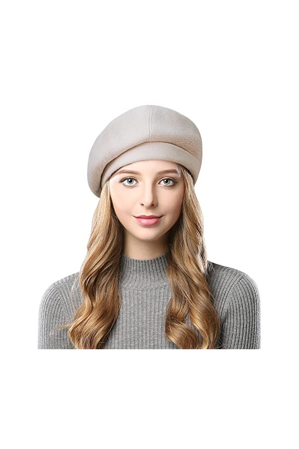 Wantonfy Béret français en laine mélangée pour femme, café, taille unique