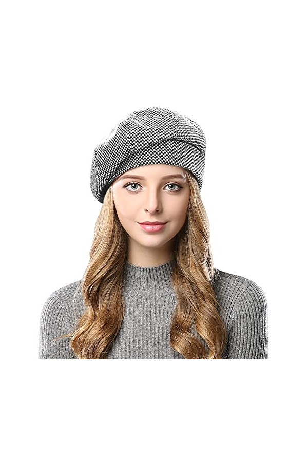 Wantonfy Béret français en laine mélangée pour femme, café, taille unique