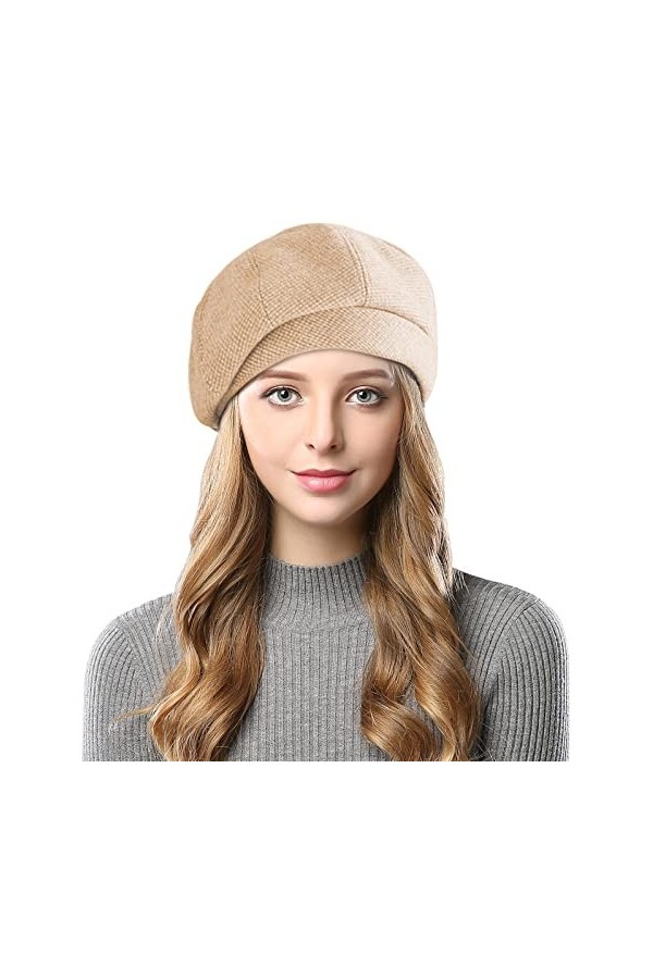 Wantonfy Béret français en laine mélangée pour femme, café, taille unique