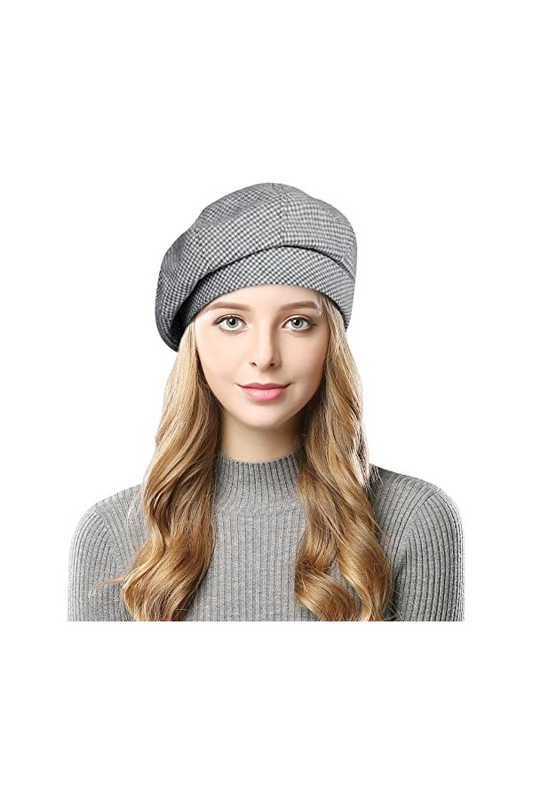 Wantonfy Béret français en laine mélangée pour femme, café, taille unique