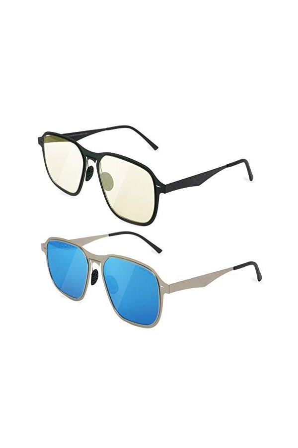 U/K 【Orentas】 Femmes et Hommes, Bloc de Lumière Bleue Ultra Mince en Métal + Lunettes de Soleil Photochromiques pour Conduite
