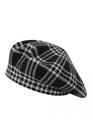 ZLYC Hiver Femmes Classique Francais Cachemire Chapeau de Béret Couche Double Damier Noir,Taille Unique 