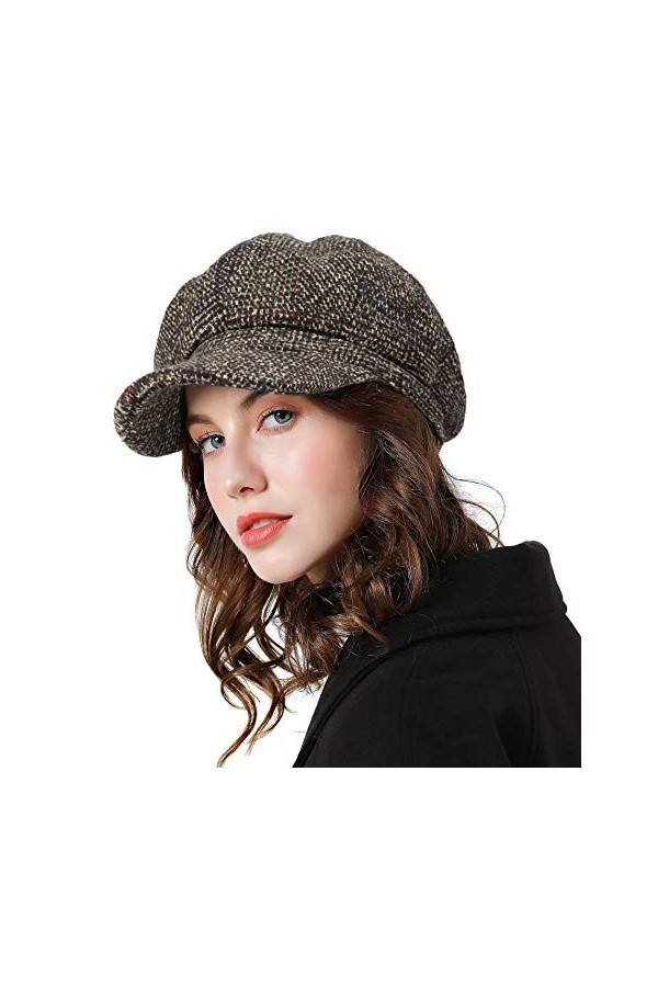 Superora Béret Bonnet Retro Plaid Automne Hiver pour Femme