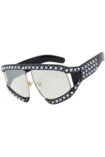 NIUASH Lunettes de Soleil polarisées Lunettes de Soleil de Luxe Big Rivet Femmes surdimensionnées avec Perle Rouge Noir Lunet