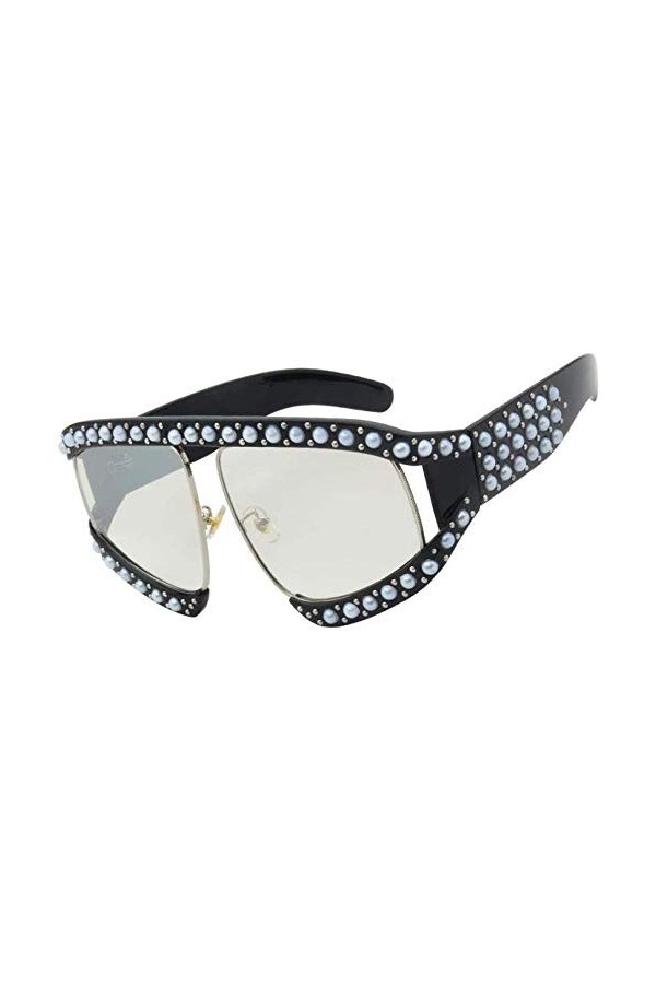 NIUASH Lunettes de Soleil polarisées Lunettes de Soleil de Luxe Big Rivet Femmes surdimensionnées avec Perle Rouge Noir Lunet
