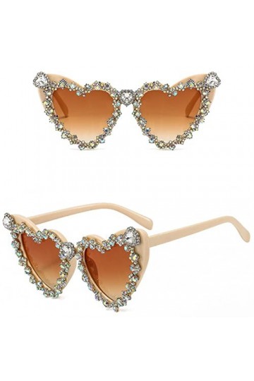 FOOOZ Vintage Sexy Heart Lunettes de soleil pour femmes Luxe Diamant Lunettes de soleil Dames Rétro Hip Hop Cool Lunettes, C3