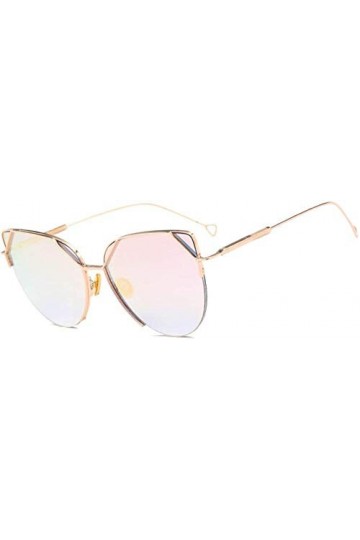 NIUASH Lunettes de Soleil polarisées Cat Eye Vintage Rose Or Miroir Lunettes De Soleil pour Femmes Métal Réfléchissant Lentil