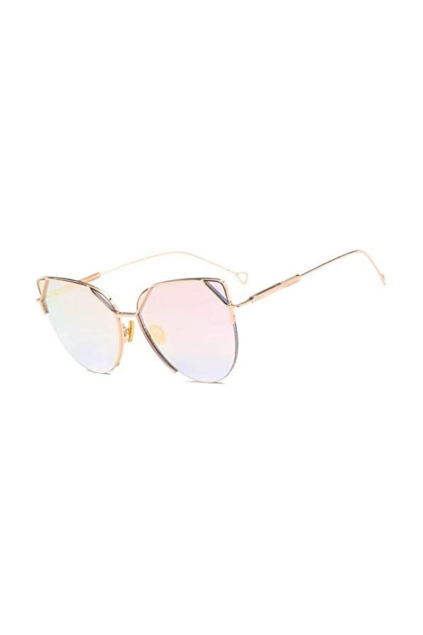 NIUASH Lunettes de Soleil polarisées Cat Eye Vintage Rose Or Miroir Lunettes De Soleil pour Femmes Métal Réfléchissant Lentil