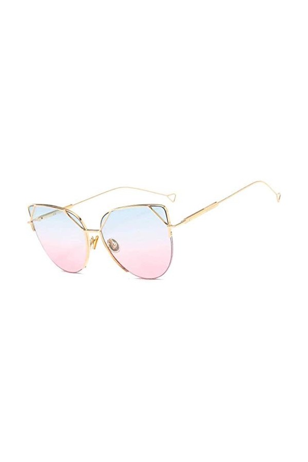 NIUASH Lunettes de Soleil polarisées Cat Eye Vintage Rose Or Miroir Lunettes De Soleil pour Femmes Métal Réfléchissant Lentil