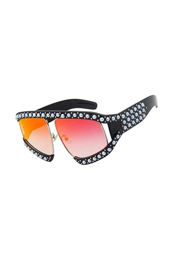 ZYIZEE Lunettes de Soleil Lunettes de Soleil de Luxe Big Rivet Femmes surdimensionnées avec Perle Rouge Noir Lunettes de Sole