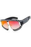 ZYIZEE Lunettes de Soleil Lunettes de Soleil de Luxe Big Rivet Femmes surdimensionnées avec Perle Rouge Noir Lunettes de Sole