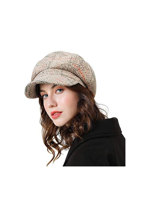 Superora Béret Bonnet Retro Plaid Automne Hiver pour Femme