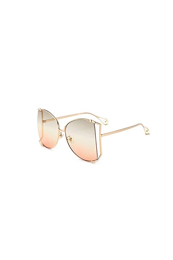 Lunettes de Soleil carrées surdimensionnées Femmes Cat Eye Clear Shades Lunettes Pearl Half Frame Lunettes de Soleil Dames, C