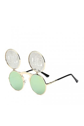 HCHES Fashion Men Round Punk Lunettes de soleil lunettes de fête Unique Femmes Steampunk Lunettes de soleil Ressorts Jambes F