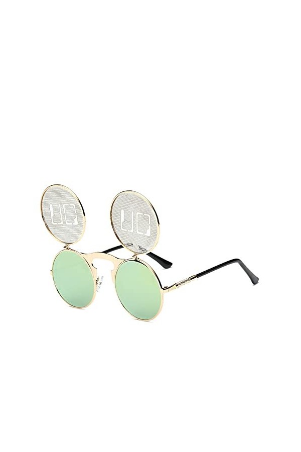 HCHES Fashion Men Round Punk Lunettes de soleil lunettes de fête Unique Femmes Steampunk Lunettes de soleil Ressorts Jambes F