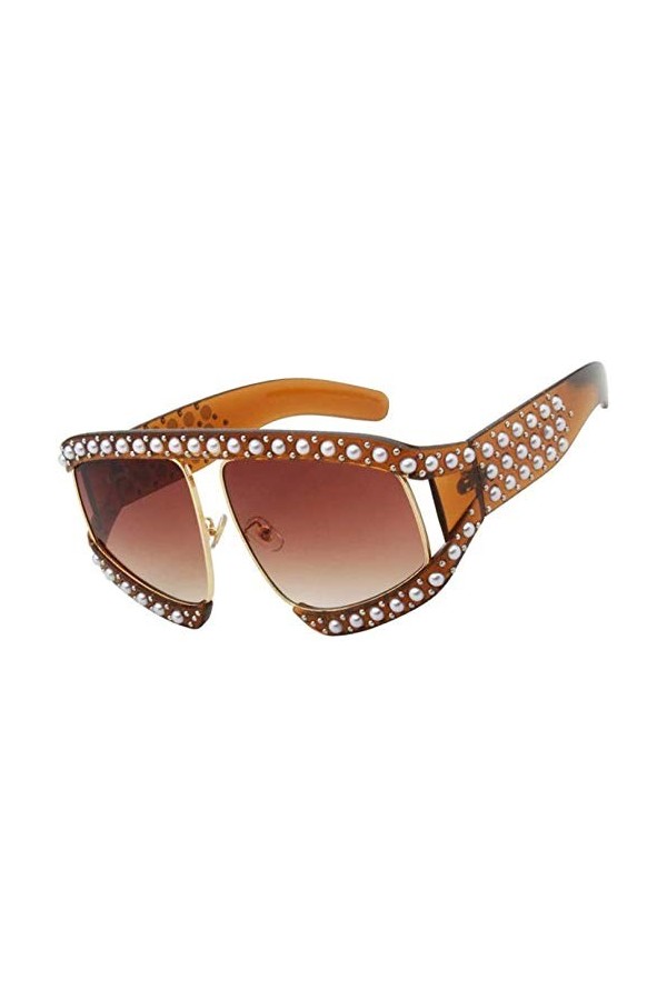 NIUASH Lunettes de Soleil polarisées Lunettes de Soleil de Luxe Big Rivet Femmes surdimensionnées avec Perle Rouge Noir Lunet