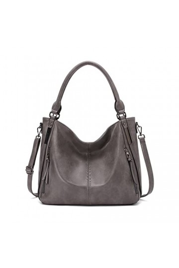 FANDARE Grand Sac a Main Sacoche Femme Sacs Portés Epaule Cuir PU Étanche pour Achats Fête École Voyage Messenger Bags Gris B
