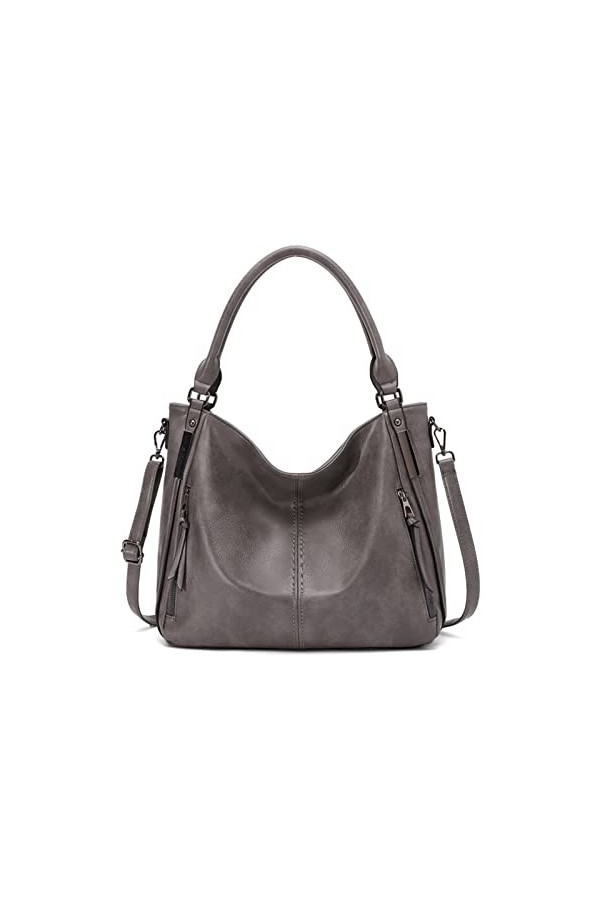 FANDARE Grand Sac a Main Sacoche Femme Sacs Portés Epaule Cuir PU Étanche pour Achats Fête École Voyage Messenger Bags Gris B