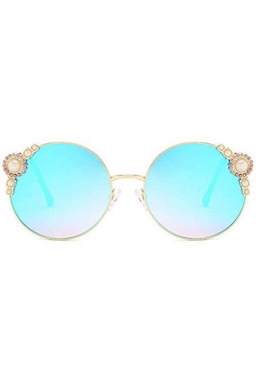 NIUASH Lunettes de Soleil polarisées Lunettes de Soleil Rondes rétro Femmes Mode lentille Arc-en-Ciel Blanc Perle Lunettes Ro