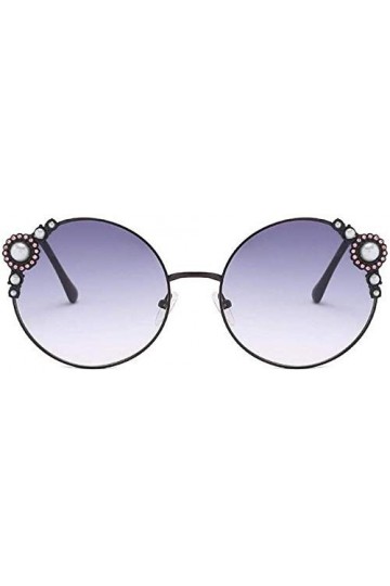 NIUASH Lunettes de Soleil polarisées Lunettes de Soleil Rondes rétro Femmes Mode lentille Arc-en-Ciel Blanc Perle Lunettes Ro