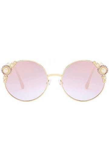 NIUASH Lunettes de Soleil polarisées Lunettes de Soleil Rondes rétro Femmes Mode lentille Arc-en-Ciel Blanc Perle Lunettes Ro