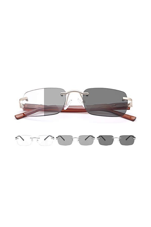 LJIMI Lunettes de lecture photochromiques bifocales sans monture - Charnière à ressort - Lunettes de soleil bleues - Bloque l