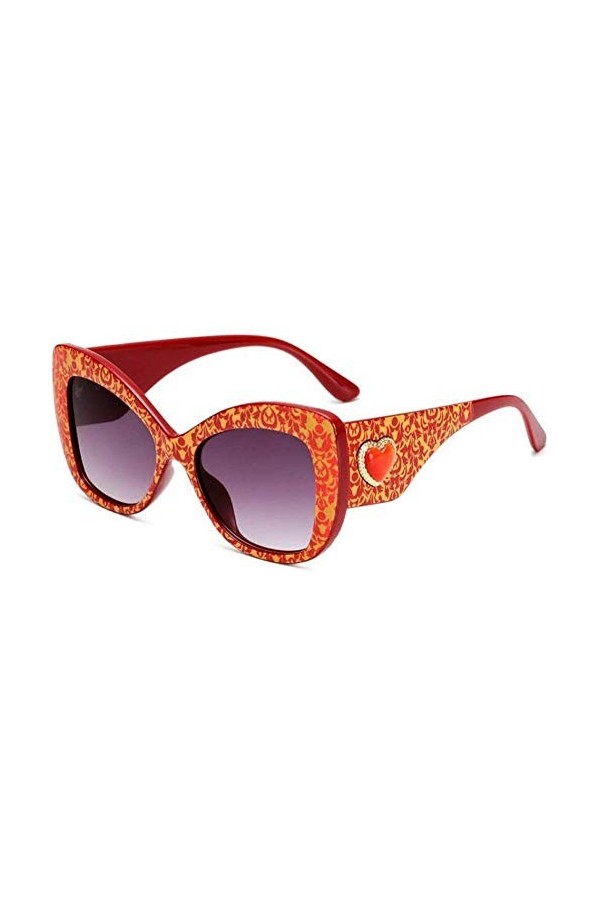 NIUASH Lunettes de Soleil polarisées Femmes Grand Oeil de Chat Lunettes de Soleil Mode Femme Impression en Forme de Coeur Lun