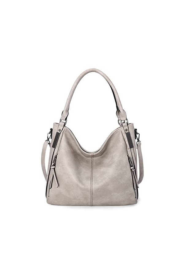FANDARE Grand Sac a Main Sacoche Femme Sacs Portés Epaule Cuir PU Étanche pour Achats Fête École Voyage Messenger Bags Gris B