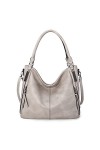 FANDARE Grand Sac a Main Sacoche Femme Sacs Portés Epaule Cuir PU Étanche pour Achats Fête École Voyage Messenger Bags Gris B