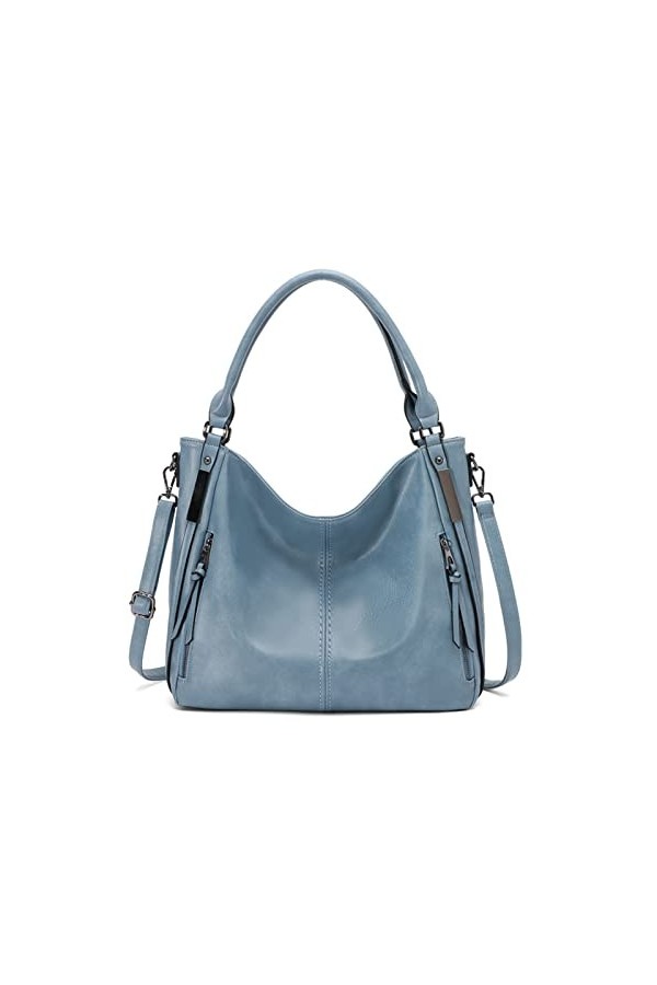 FANDARE Grand Sac a Main Sacoche Femme Sacs Portés Epaule Cuir PU Étanche pour Achats Fête École Voyage Messenger Bags Gris B