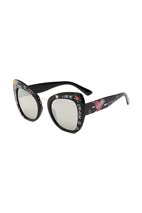 NIUASH Lunettes de Soleil polarisées Lunettes de Soleil Lettre Oeil de Chat Femmes Mode Graffiti Lunettes de Soleil carrées p