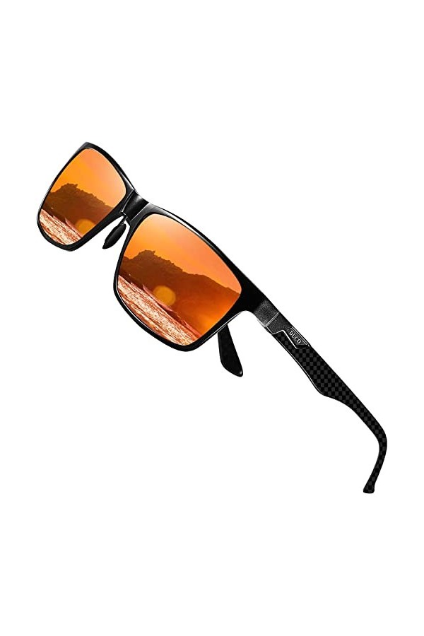 Duco Lunettes de soleil à monture rectangulaire en métal polarisée classique pour homme avec branches en fibre de carbone 820
