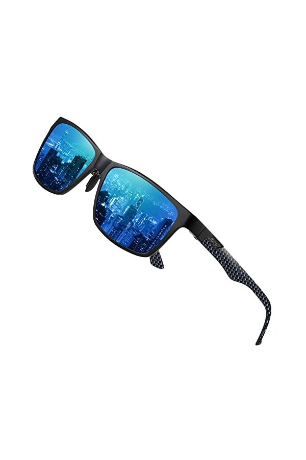 Duco Lunettes de soleil à monture rectangulaire en métal polarisée classique pour homme avec branches en fibre de carbone 820