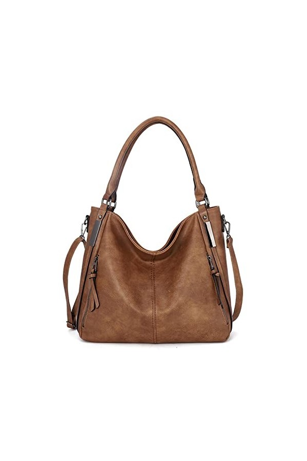 FANDARE Grand Sac a Main Sacoche Femme Sacs Portés Epaule Cuir PU Étanche pour Achats Fête École Voyage Messenger Bags Gris B