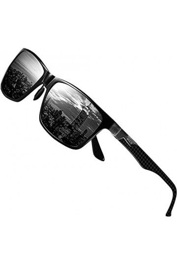 DUCO Lunettes de soleil polarisées pour homme avec cadre rectangulaire en métal et lunettes en fibre de carbone UV400 8206 v
