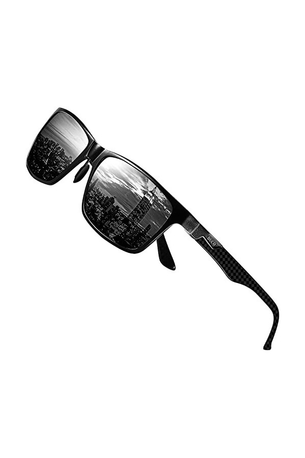 DUCO Lunettes de soleil polarisées pour homme avec cadre rectangulaire en métal et lunettes en fibre de carbone UV400 8206 v