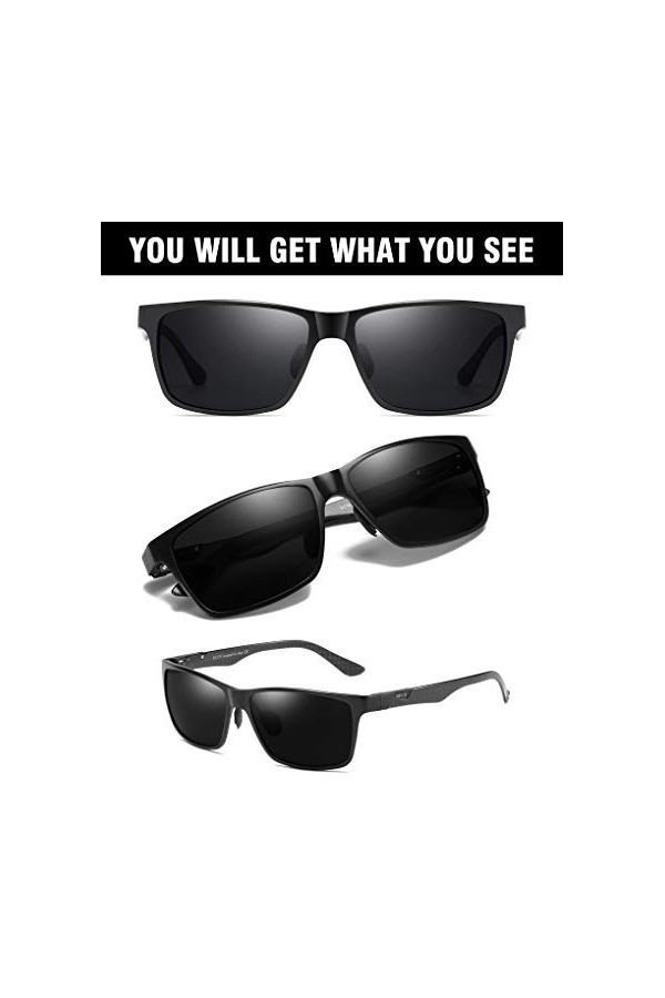 DUCO Lunettes de soleil polarisées pour homme avec cadre rectangulaire en métal et lunettes en fibre de carbone UV400 8206 v