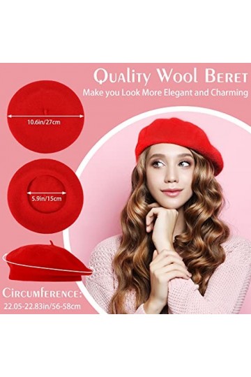Bérets Femmes 2 Pcs Béret Rouge et Noir en Laine Chapeau Artiste, Taille Unique