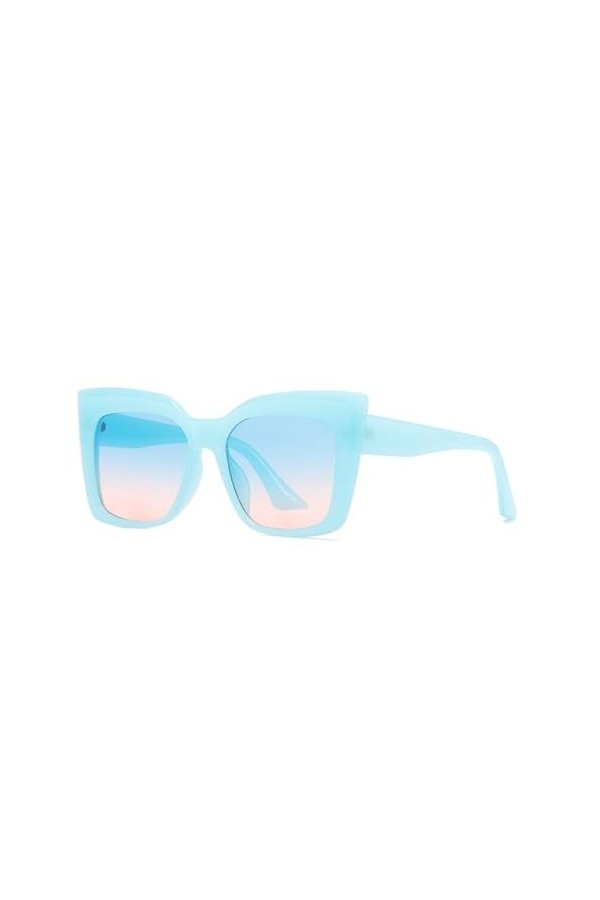 HPIRME Lunettes de Soleil Carrées Femmes Grande Monture Lunettes de Soleil Oeil de Chat Lunettes Colorées, C6 bleu rose, tail