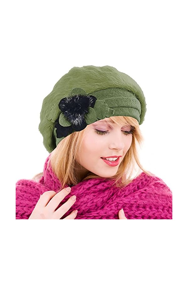 Ruphedy Femme Laine Bérets Élégant Français Béret Bonnet Hiver Chapeau HY022 Noir 