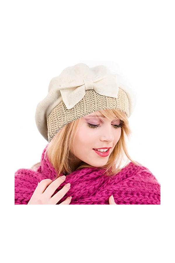 Ruphedy Femme Laine Bérets Élégant Français Béret Bonnet Hiver Chapeau HY022 Noir 