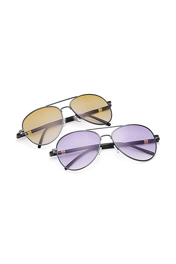 Lot de 2 paires de lunettes de lecture invisibles bifocales aviateur à charnière à ressort Protection UV Lunettes anti-lumièr