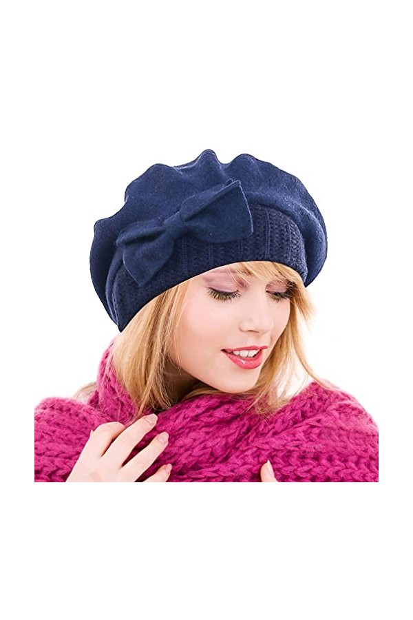 Ruphedy Femme Laine Bérets Élégant Français Béret Bonnet Hiver Chapeau HY022 Noir 