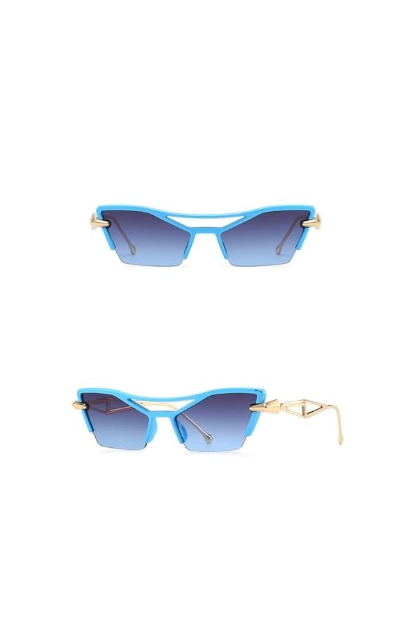 Lunettes de Soleil Oeil de Chat Demi-Monture Femmes Lunettes de Soleil Vintage Hommes Lunettes UV400 Lunettes Nuances, C4, Ta