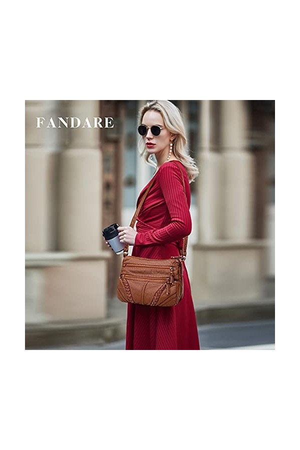 FANDARE Rétro Sac à bandoulière Femmes Sac a Main Impermeable PU Cuir Sacs Portés épaule Besace Sacoche Messenger Téléphone B