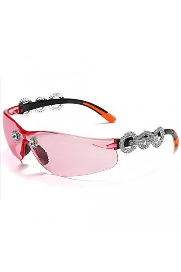 Femmes Lunettes de Soleil Lunettes de Soleil Strass Sans Monture Bouclier Lunettes Lunettes Hommes Femmes Lunettes UV400, Ros